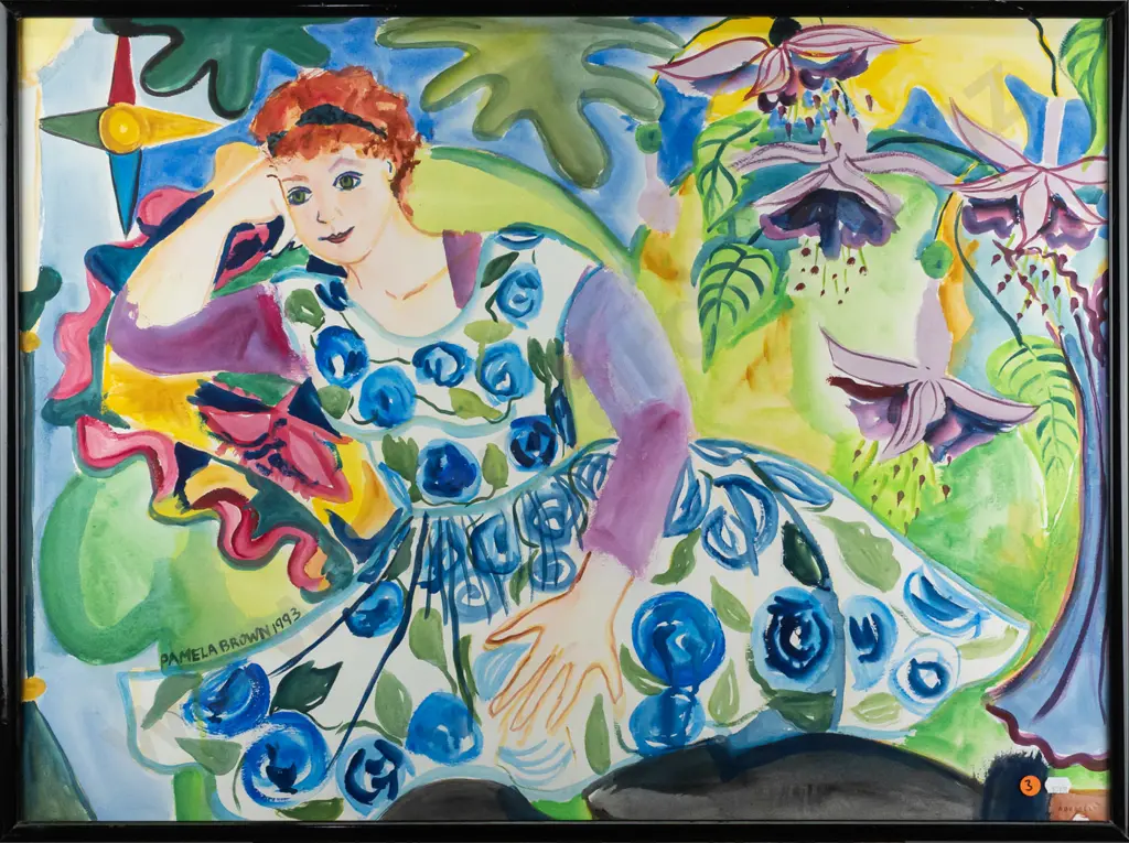 Pamela Brown 1993 - framed watercolour - female portrait H560 W750 Image 1++