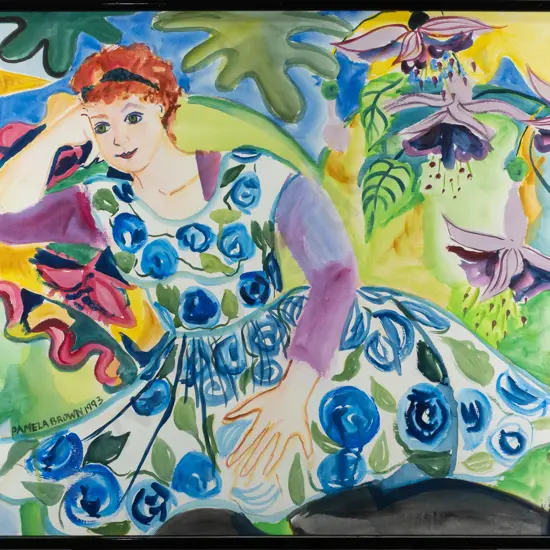 Pamela Brown 1993 - framed watercolour - female portrait H560 W750