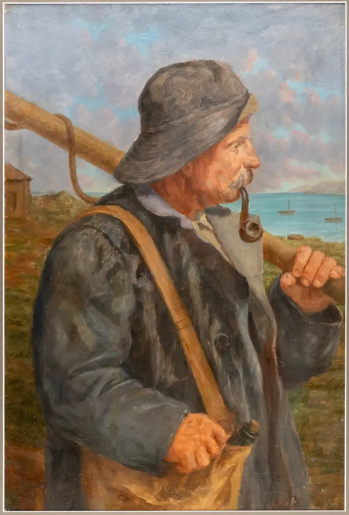 AH Dunston? - framed oil - portrait, man smoking pipe H540 W360 Image 1++