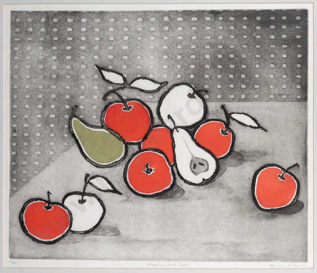 Olwyn Dykes 91 - framed screen print 2/20 "Apples & Pear" H400 W470 Image 1++