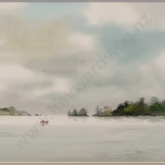 Frank Reed 1982 - framed watercolour - dinghy on water H310 W440