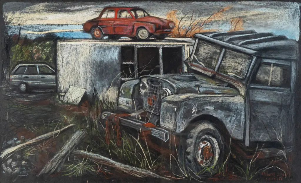 Liz Abbott - framed conte pastel on paper - old Land Rover H310 W510 Image 1++