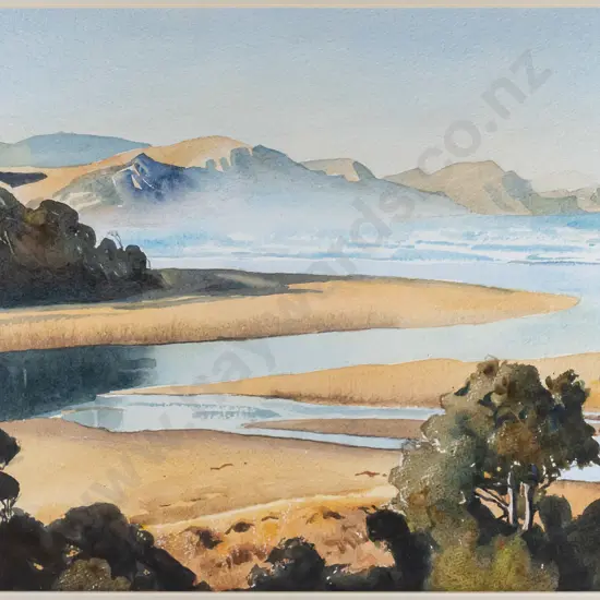 Margaret Rhodes - framed watercolour - coastal scene H350 W560