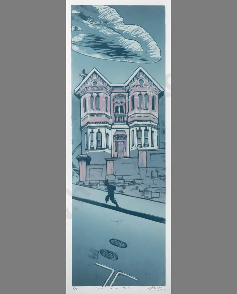 Manu Berry - framed wood block print 5/5 "Smith Street" H560 W190 Image 1++