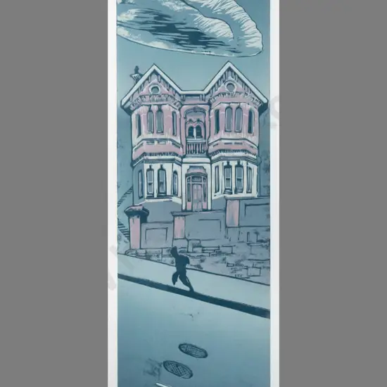 Manu Berry - framed wood block print 5/5 "Smith Street" H560 W190