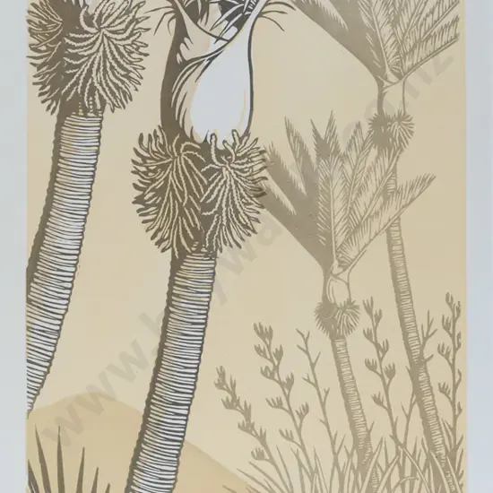 Jono More 05 - wood block print 66/75 - "Kahakaha, Epiphytes" H640 W300