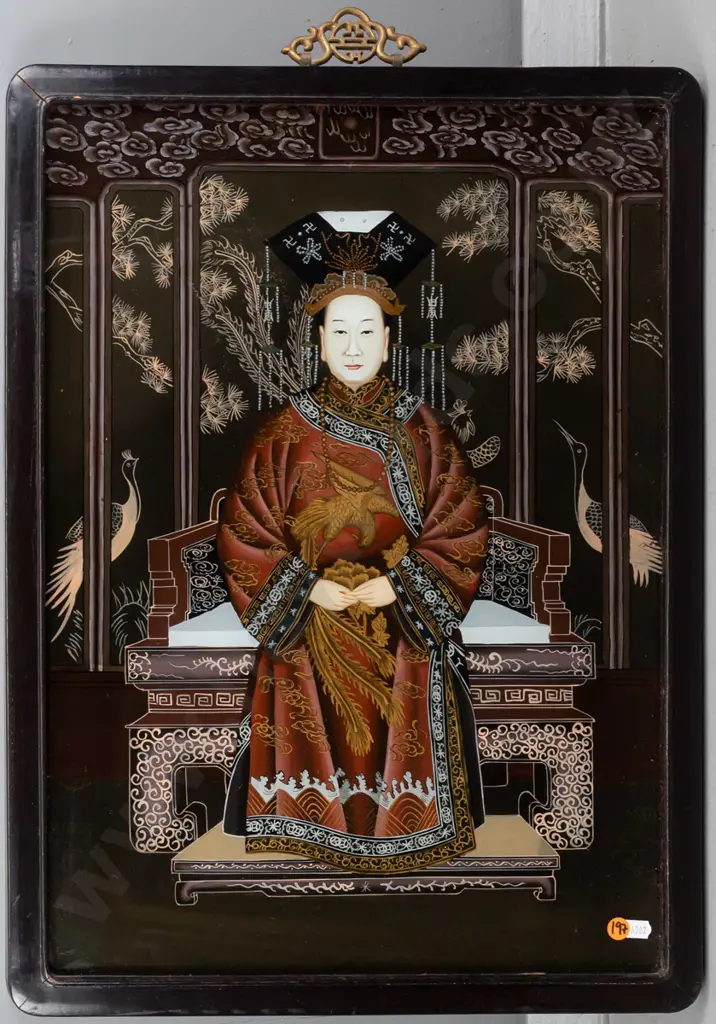 framed Chinese ancestor painting on glass H540 W38 Image 1++