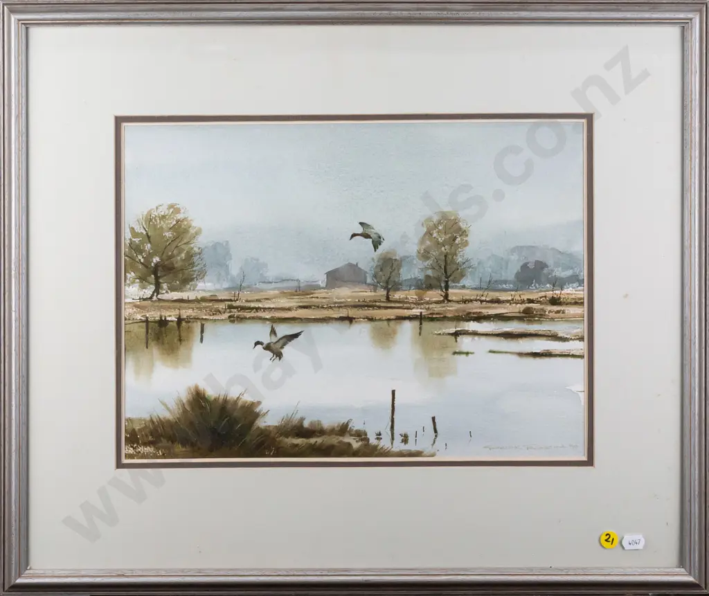 Garrick Tremain '90 - framed watercolour "Old Scott's Pond" H260 W370 (underside of glass needs a clean) Image 1++