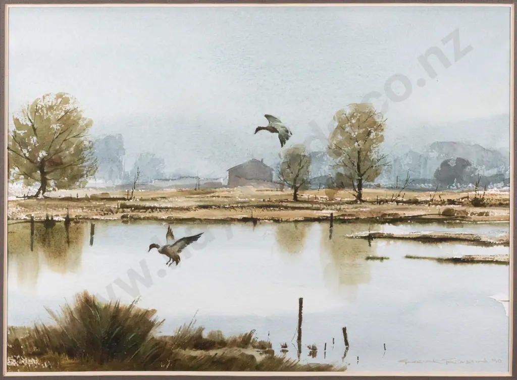 Garrick Tremain '90 - framed watercolour "Old Scott's Pond" H260 W370 (underside of glass needs a clean) Image 1++