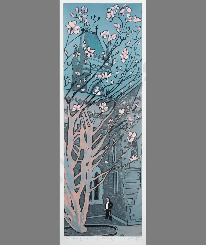 Manu Berry - framed wood block print 5/5 "Registry magnolia" H560 W190 Image 1++