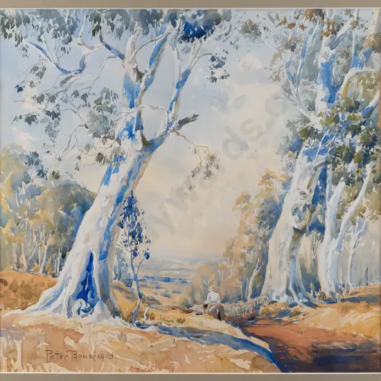 Peter Bousfield - framed watercolour - man on horse H370 W390