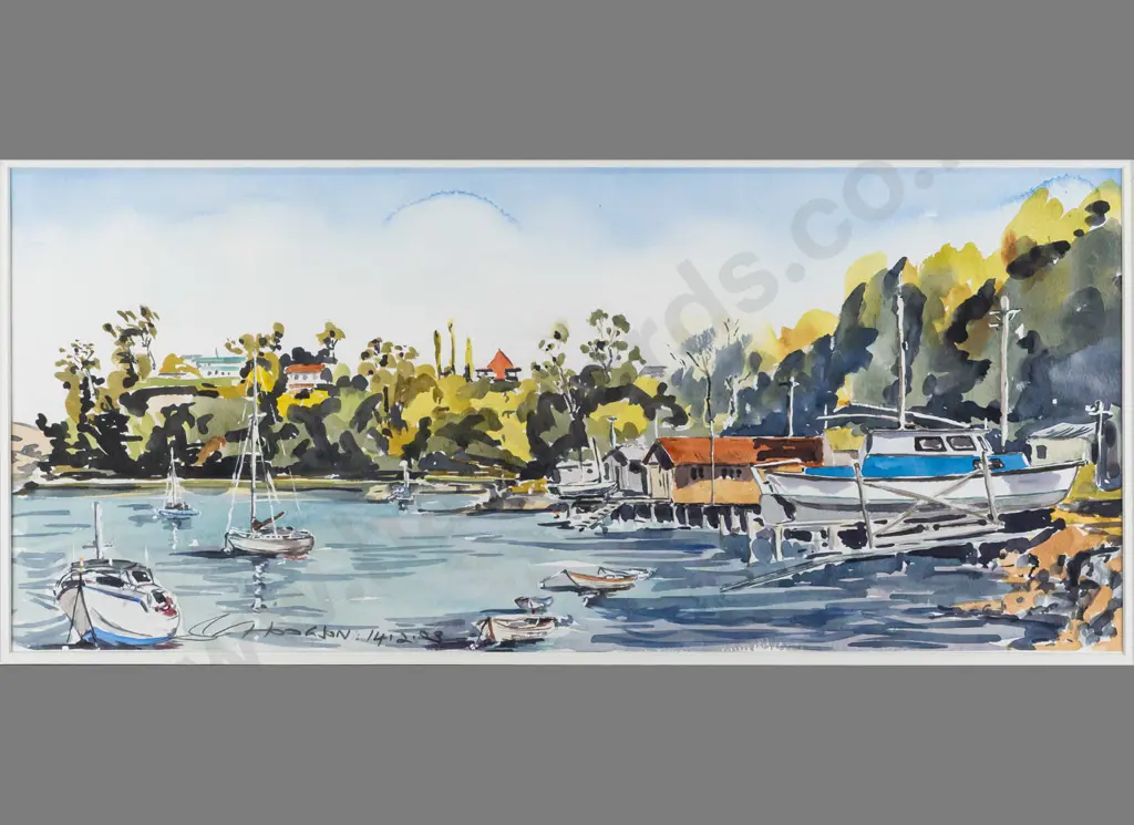 Bruce Hogson - framed watercolour "Port Chalmers Boat Club"  H240 W550 Image 1++