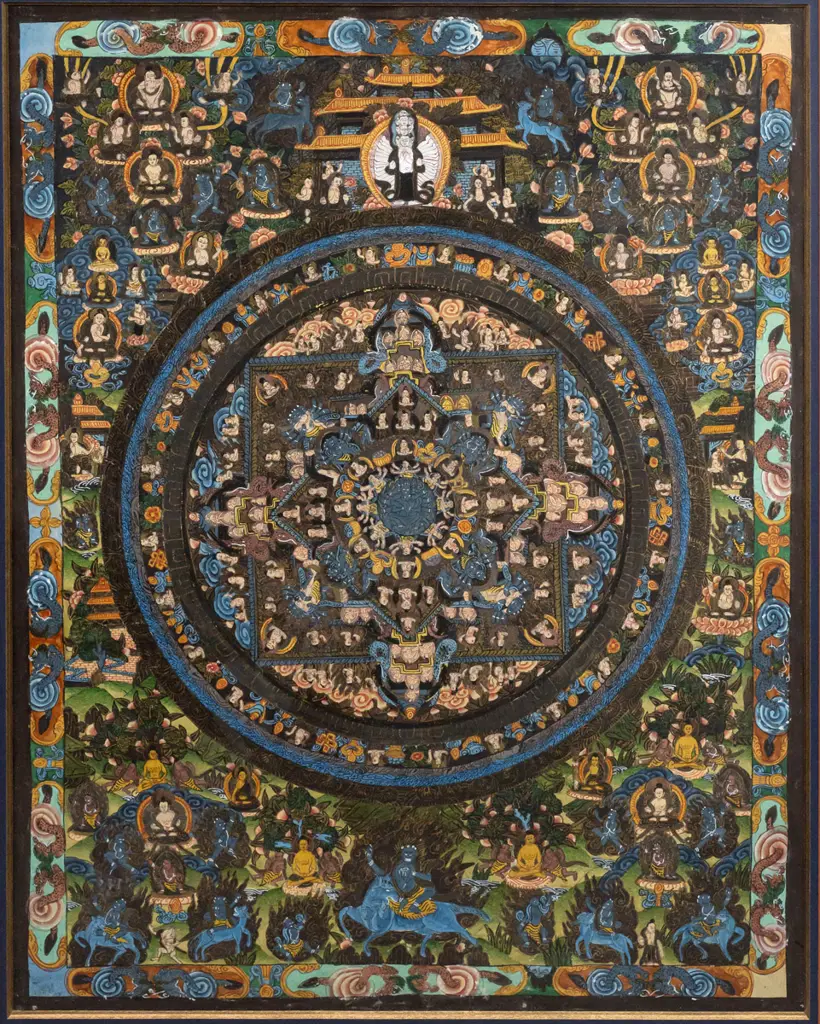 framed Tibetan prayer painting H460 W350 Image 1++