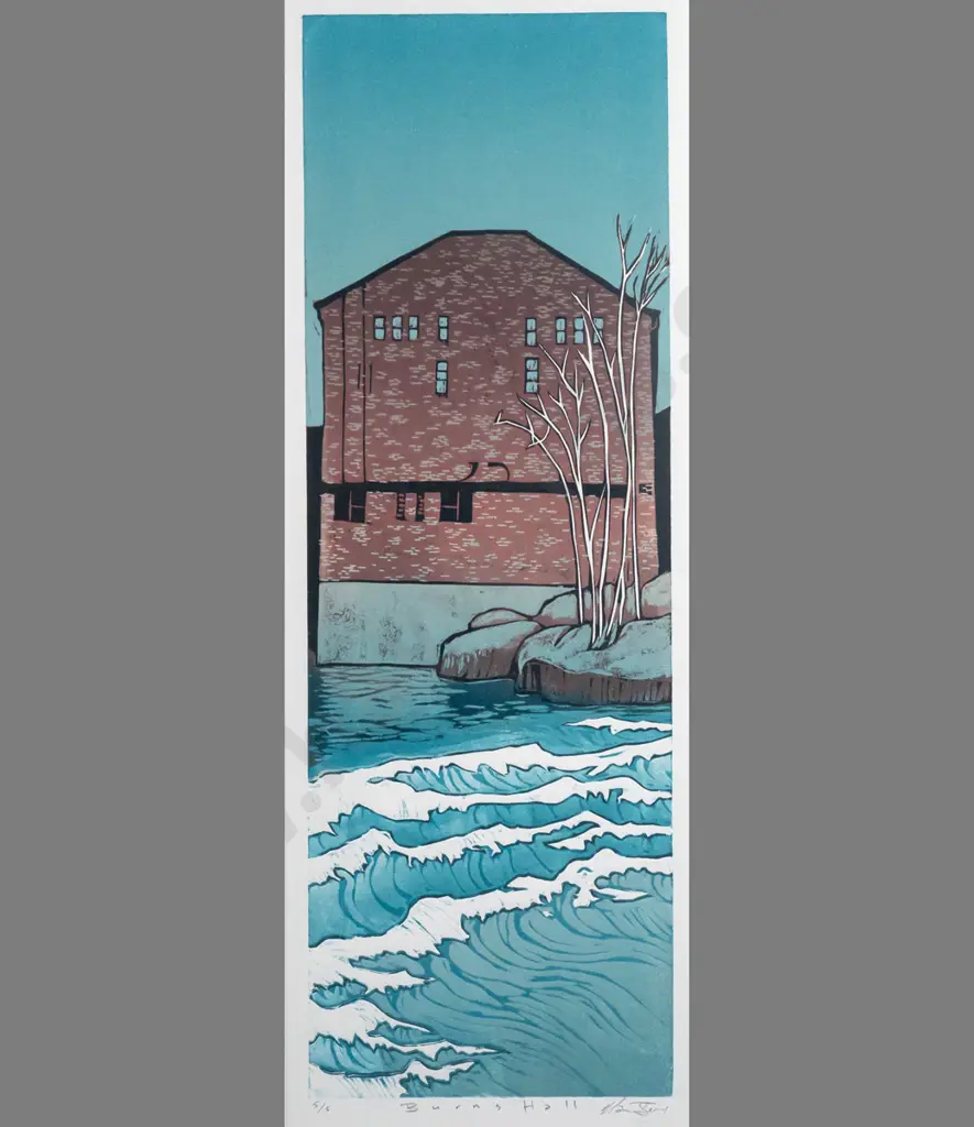 Manu Berry - framed wood block print 5/5 "Burns Hall" H560 W190 Image 1++