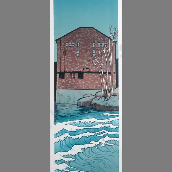 Manu Berry - framed wood block print 5/5 "Burns Hall" H560 W190