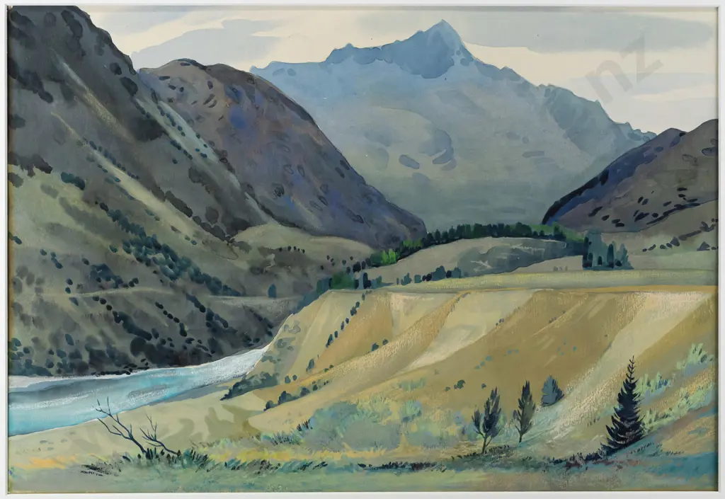 WJ Reed - framed watercolour "Evening Light Arthur's Point" H380 W540 Image 1++