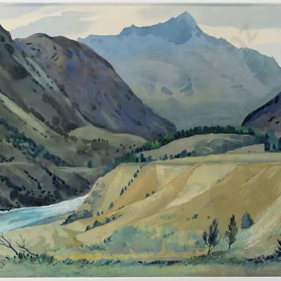 WJ Reed - framed watercolour "Evening Light Arthur's Point" H380 W540