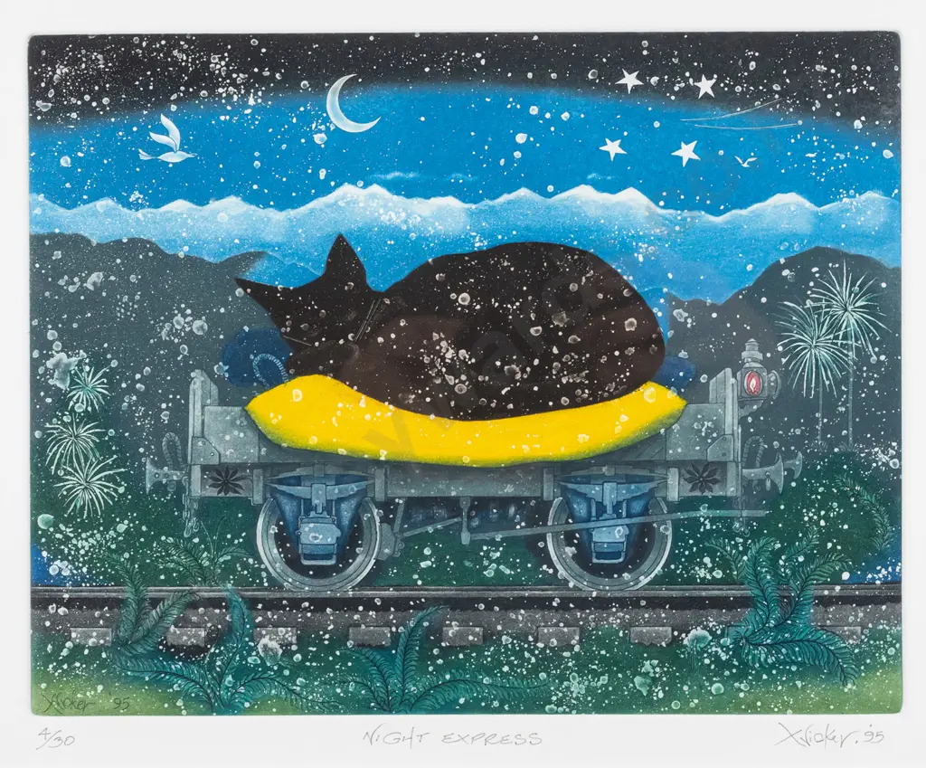 Gary Tricker '95 - framed etching 4/30 "Night Express" H200 W250 Image 1++