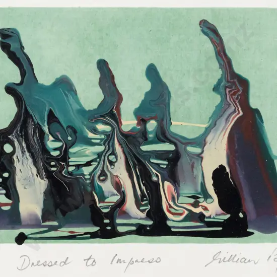 Gillian Pope - framed monoprint "Dressed to Impress" H115 W170