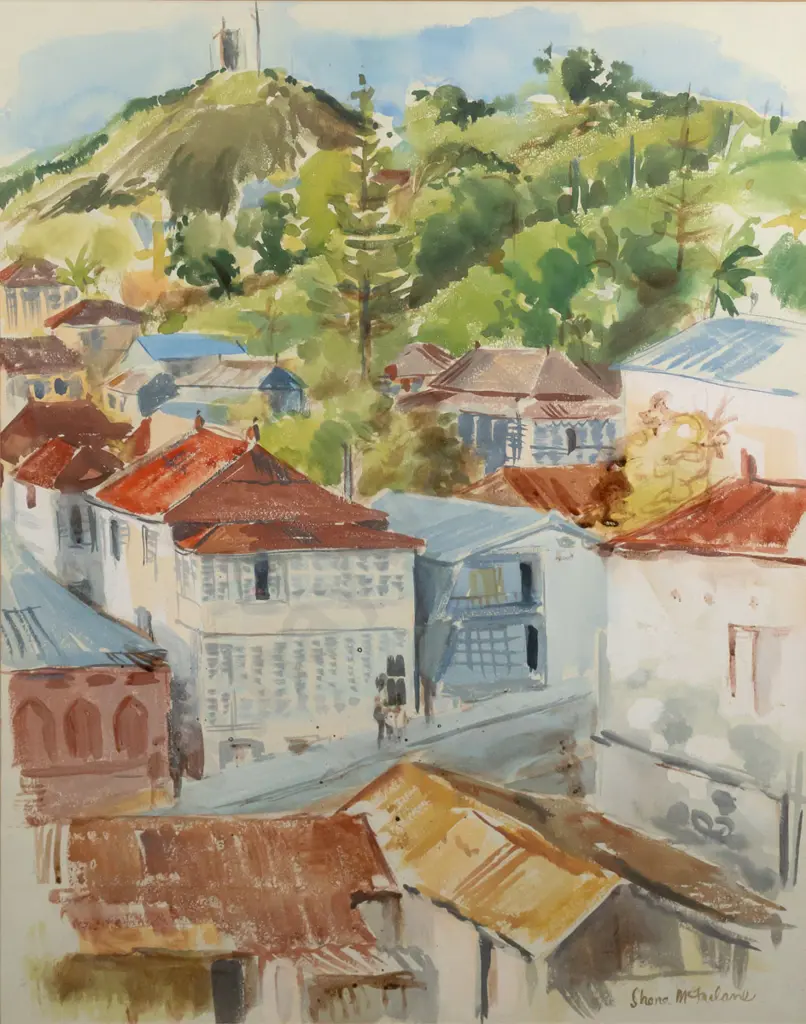 Shona McFarlane - framed watercolour - city scape H570 W450 Image 1++