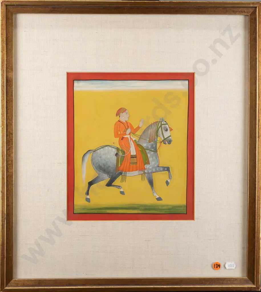 pre contemporary Indian art - framed mineral paints  - man on horse back H250 W210 Image 1++