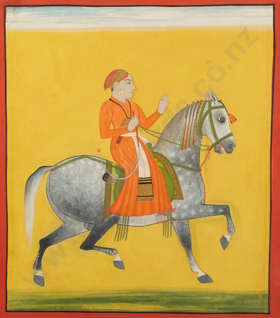 pre contemporary Indian art - framed mineral paints  - man on horse back H250 W210 Image 1++