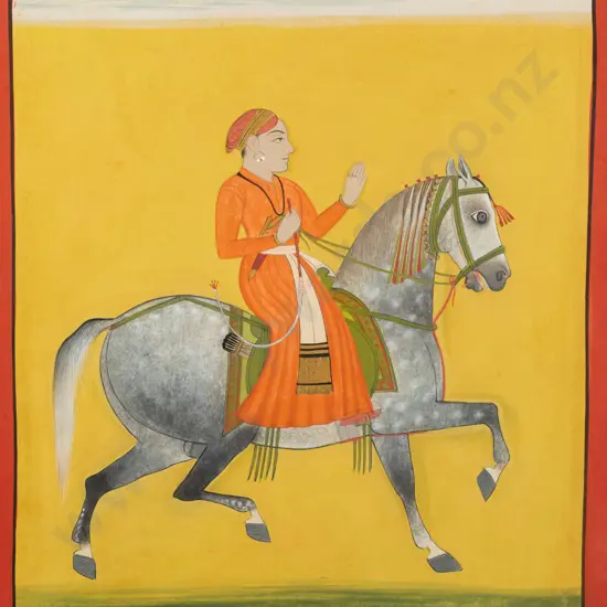 pre contemporary Indian art - framed mineral paints  - man on horse back H250 W210