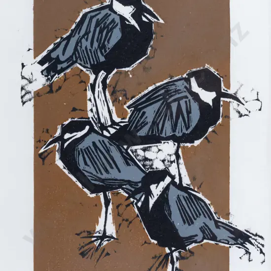 Alistair Bell - framed linocut 6/25 "Four Plover" H230 W160