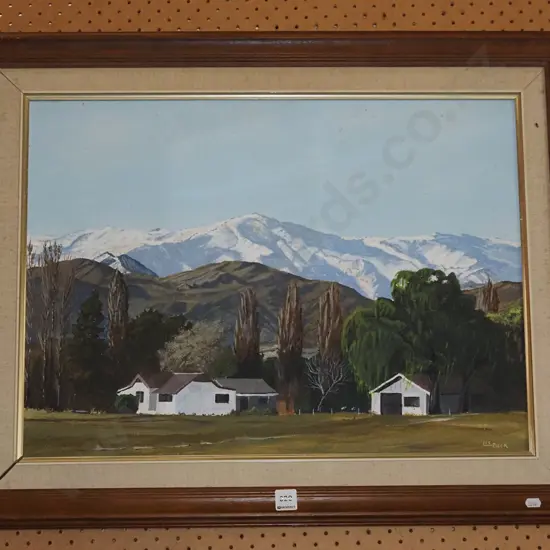 Les Beck framed oil on board - mountains - foxing
