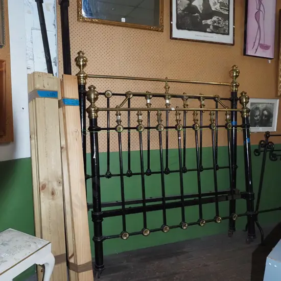 cast metal and brass Victorian double bed ends
