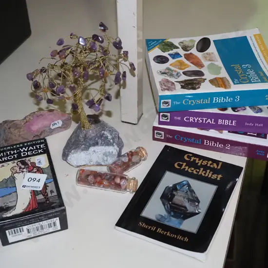 crystal books, tarot cards etc