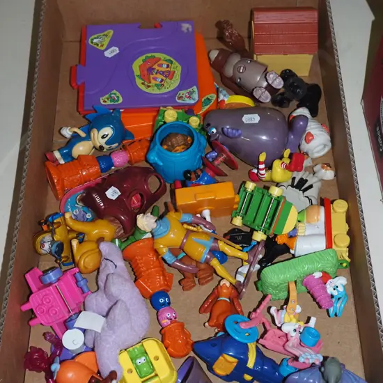 box of plastic toys
