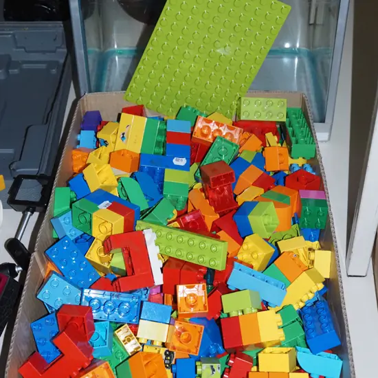 box of Duplo blocks