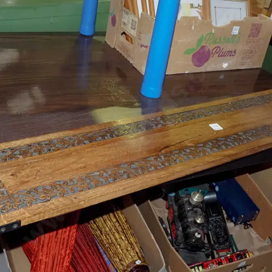 carved hardwood serving tray with metal handles L-1010