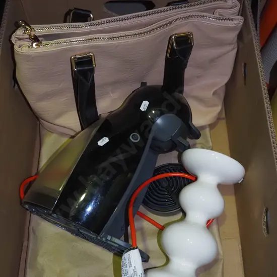 box; Nescafe Dolce Gusto, small jardiniere, hand bag