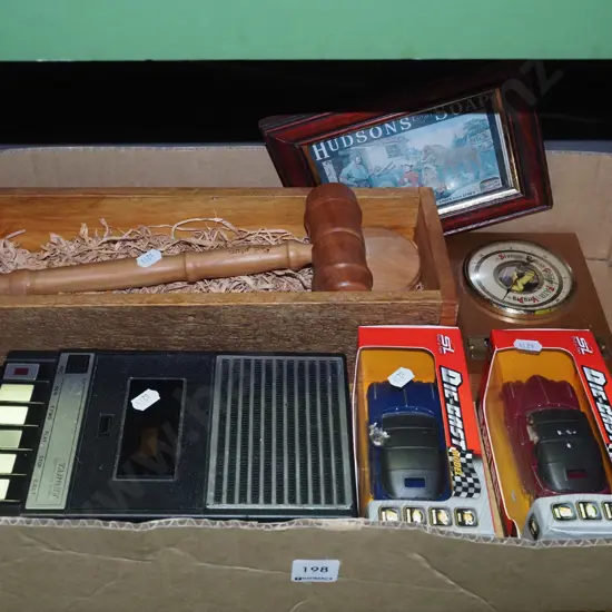 box; gavel, print, barometer etc