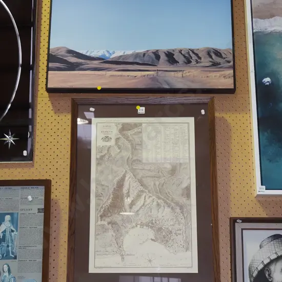 framed map of Geneva ,  Grahame Sydney boxed print - landscape - yellow dots