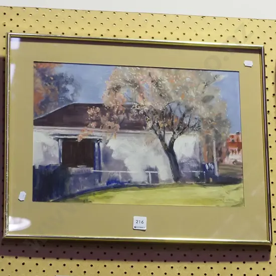framed acrylic - tree and house