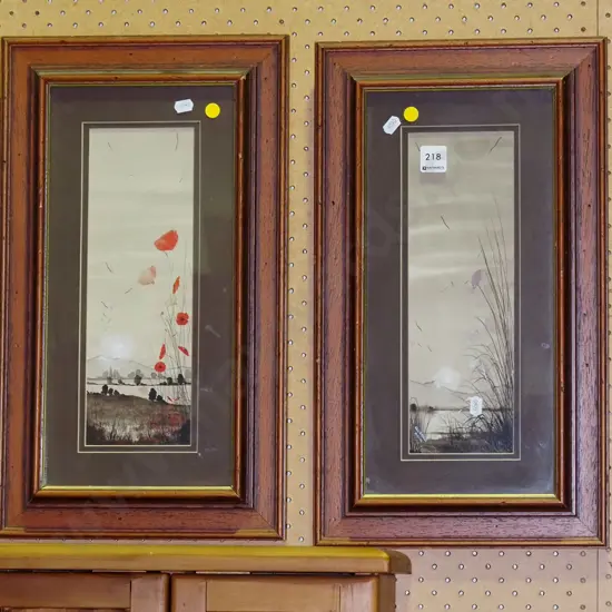 2x wood framed floral prints- yellow dots