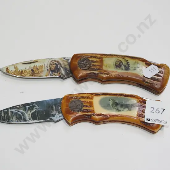 2x First Nation themed pocket knives
