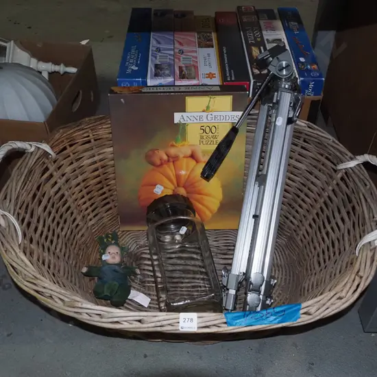 cane laundry hamper, Anne Geddes puzzle etc