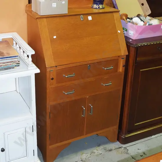 oak 2 door 2 drawer drop front writing desk H-1120 W-640 D-370