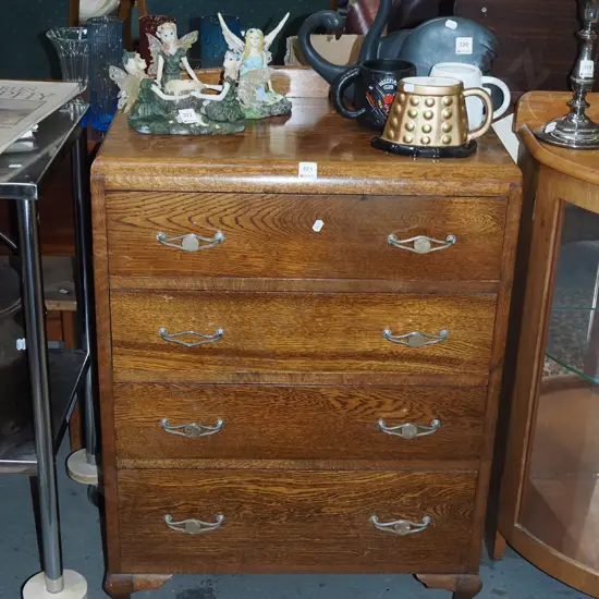 deco oak cab leg 4 drawer chest H-880 W-610 D-390