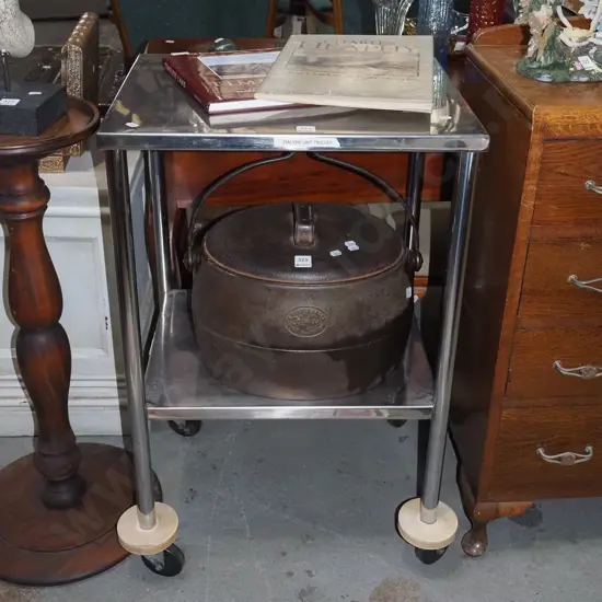 stainless steel 2 tier table on casters H-810 W-520 D-420