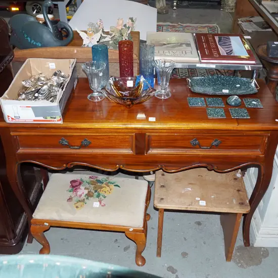 reproduction wooden cab leg 2 drawer hall table H-755 W-1185 D-405