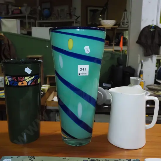 ceramic NZ pottery vase, glass vase, Crown Lynn jug