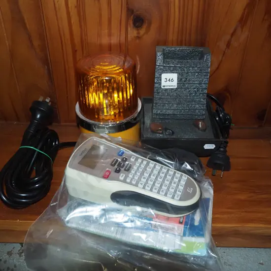 hazard light, label machine, small indoor water feature