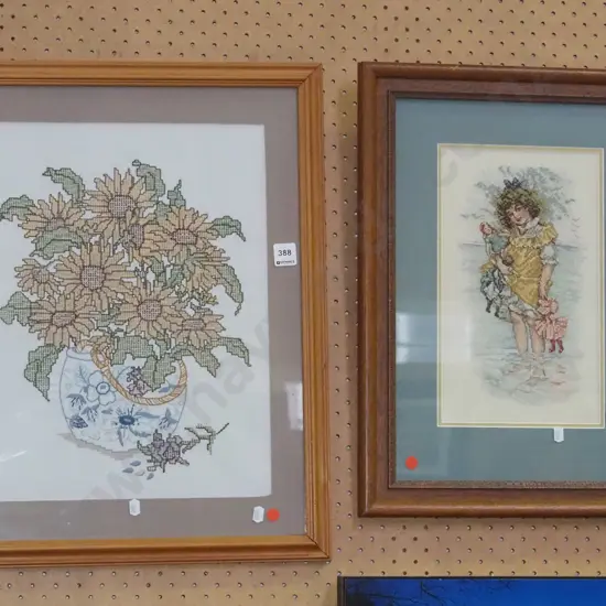2x framed needleworks - red dots