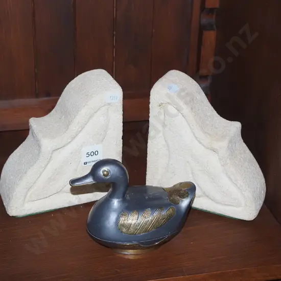 sandstone bookends, ornamental duck