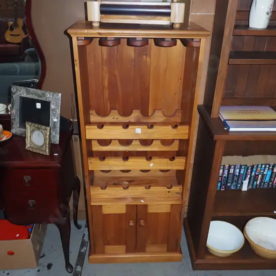 rimu 2 door cupboard with wine rack and hanging glass storage H-1130 W-570 D-340